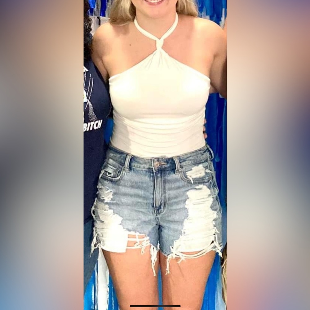 White halter top body suit